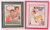 Group of 2 Vintage Cigarette and Gum Advertisements Featuring Baseball Players