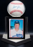 Signed New York Yankee Tommy John Baseball with Trading Card and Display