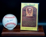Signed St. Louis Cardinal Stan Musial Baseball and HOF Postcard with Display