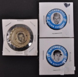 Group of 3 Baseball Pinbacks and Coca Cola Cap