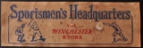 Vintage Winchester Store Sportsmen's Headquarters Baseball Cardboard Sign