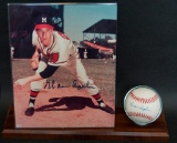 Signed Milwaukee Brave Warren Spahn, Baseball and Photograph with Display