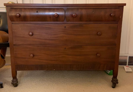 Antique mahogany veneer four drawer dresser