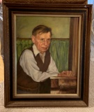 Oil on board of a man in a vest