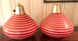 Group of two vintage retro white and red hanging lamps