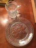 Group of Clear Pressed Glass Plates and cups