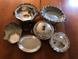Group of silver plate dishes platters and more