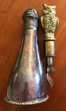 Silver plate wine bottle topper and owl opener