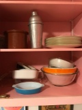 Cabinet lot of Pyrex, Corning Ware and more