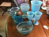 Group of 7 blue glass items