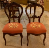 Group of two antique chairs with crocheted seats