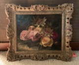 Oil on canvas Still life painting of flowers in ornate frame