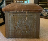 Vintage fireplace bucket with leather stop