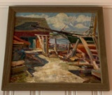 Oil painting of a seaside scene by William Hallquist