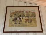 Pastel painting of grazing horses