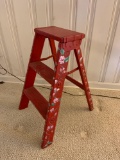 Wooden step stool with hand painted floral design