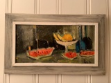 Oil on canvas still life of fruit by Louise Pike