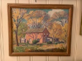 Oil on board of house by William Hallquist