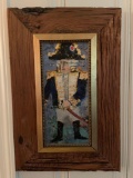 Admiral mixed media painting with primitive frame