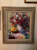 Oil painting on canvas of still life table scene by J Perks