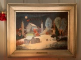 A Christmas fantasy oil on board by Richard J Mouw