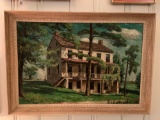 Oil on board of a house by William Hallquist