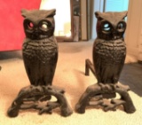 Pair of antique cast-iron Owl andirons