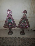 Lot of two vintage decorative metal Christmas Trees