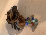 Group of antique marbles and bag