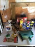 Group of miscellaneous cleaning supplies and more