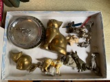 Group of metal cat and dog figurines