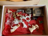 Group of porcelain and metal dog figurines