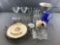 Group of Various glasses, platters, piggy bank and more