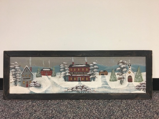 Painted Winter Scene on Wood Decor