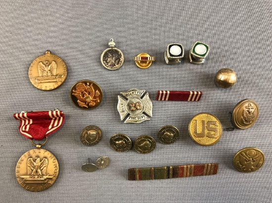 Group of Medals, pins, buttons; Military and more