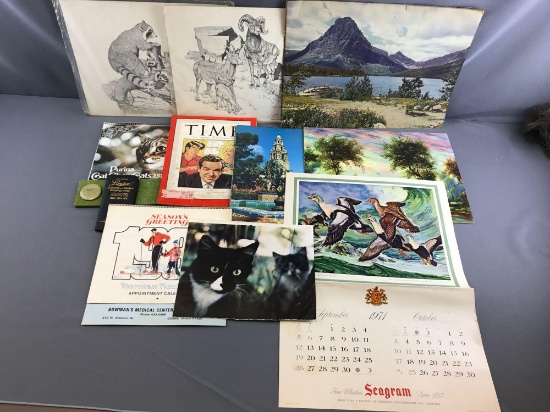 Group of Vintage ads, calendars, magazines and more