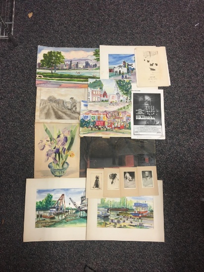 Group of miscellaneous watercolors, sketches and more