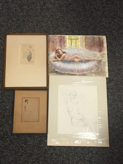 Group of 4 sketches of women