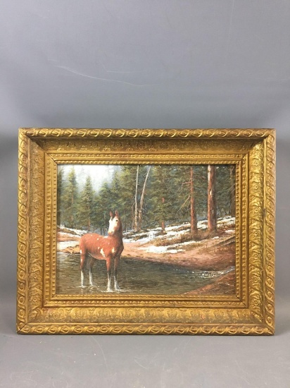 Horse in stream artwork on Board