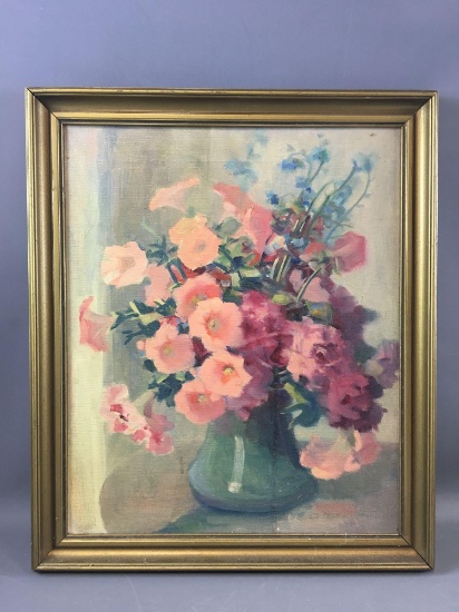 Signed Floral Design Oil Painting on Canvas