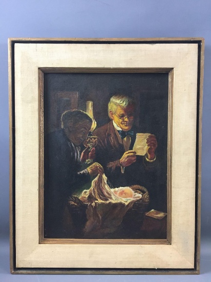 Man, Women and Child Oil Painting on Board