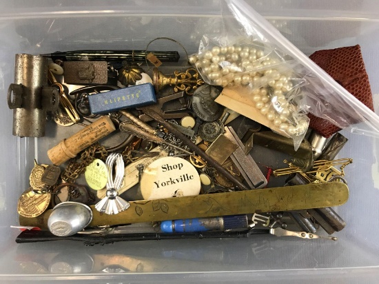 Group of Random items including money clips, whistle, and more