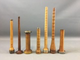 Group of 7 Antique Wooden Spools, Bobbins and Spindles
