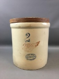 Antique Red Wing 2 Gallon Stoneware Crock with Wood Lid