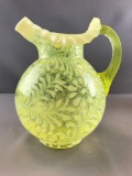 Vintage Fenton Fern and Daisy art glass yellow opalescent pitcher