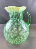 Vintage Fenton art glass Daisy and Fern Pitcher Opalescent green