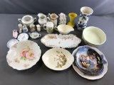 Group of Random items including plates, vase, salt shaker, bowls