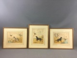 Group of 3 Signed Etchings of Dogs and Birds