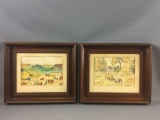 Group of 2 Watercolor Farm scenery