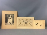 Group of 3 signed Dog Sketches